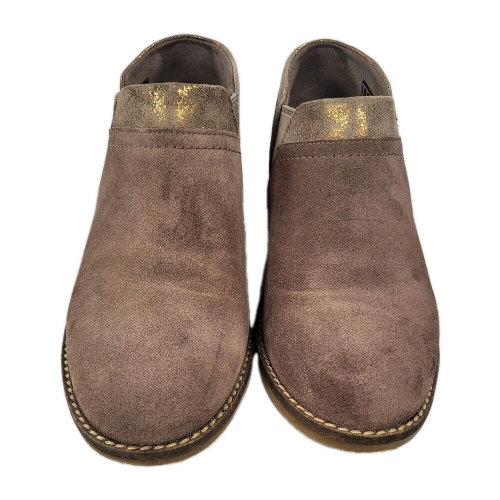 Clarks Camzin Mix Women's Ankle Boots Sz 9 Dark Taupe Suede Gold Accent